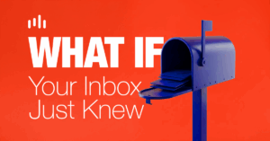 A blue mail box over an orange background with the saying: What if your inbox just knew.Microsoft Copilot