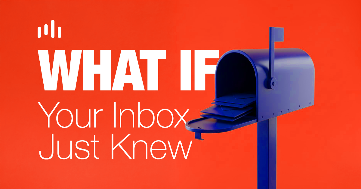 A blue mail box over an orange background with the saying: What if your inbox just knew.Microsoft Copilot